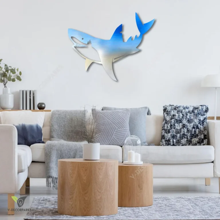 Blue Shark Metal Wall Decor, Shark Hawaiian Artwork