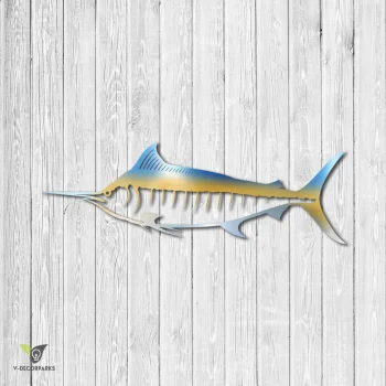 Marlin Fish Colored Metal Wall Art, Marlin Iron Decor For Ship