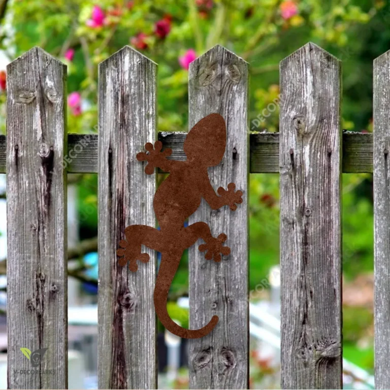 Rusty Gecko Printed Metal Art, Gecko Iron Decor For Fence, Garden