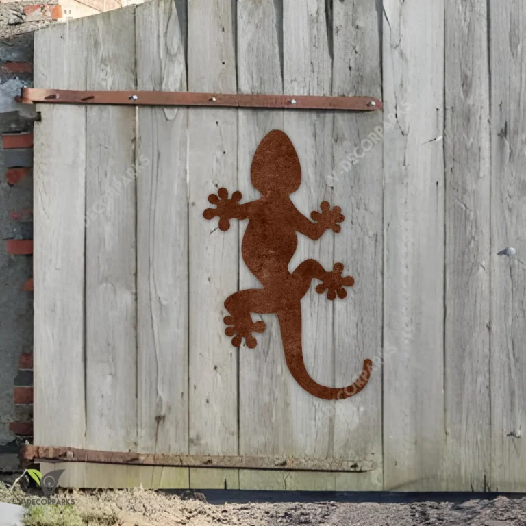 Rusty Gecko Printed Metal Art, Gecko Iron Decor For Fence, Garden