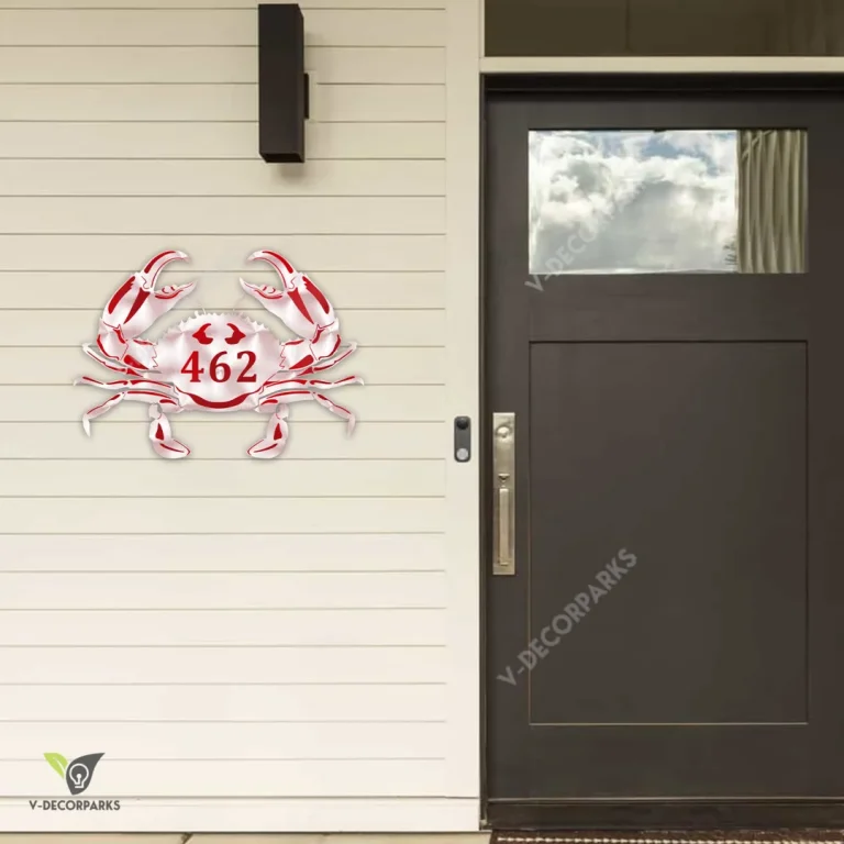 Custom Red And White Crab Metal Art, Gate Sign For Beach House