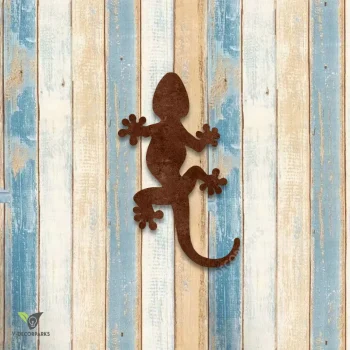 Rusty Gecko Printed Metal Art, Gecko Iron Decor For Fence, Garden