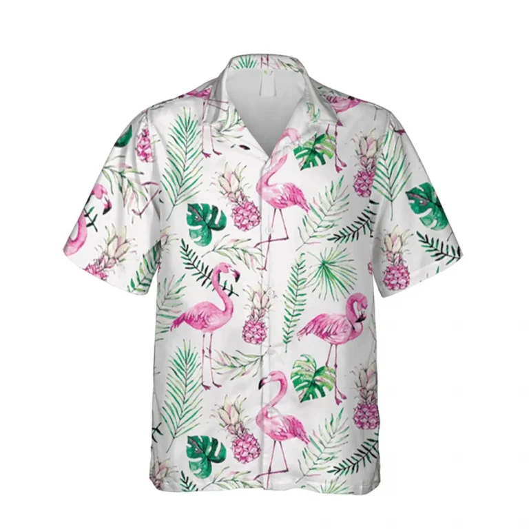 Flamingo And Pink Pineapple White Hawaiian Shirt, 3d Clothing, Aloha Shirt For Mens, Womens