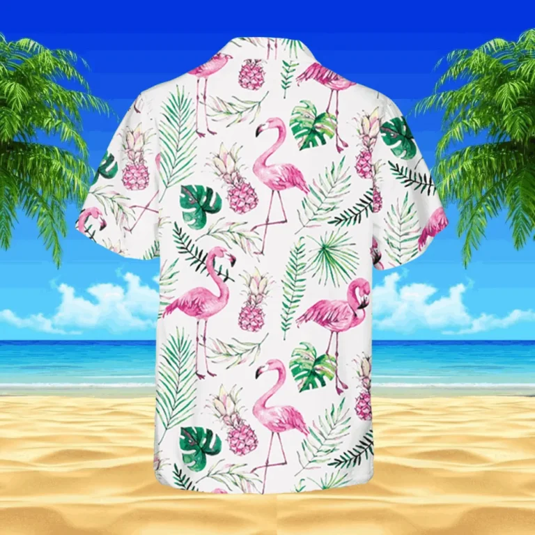 Flamingo And Pink Pineapple White Hawaiian Shirt, 3d Clothing, Aloha Shirt For Mens, Womens