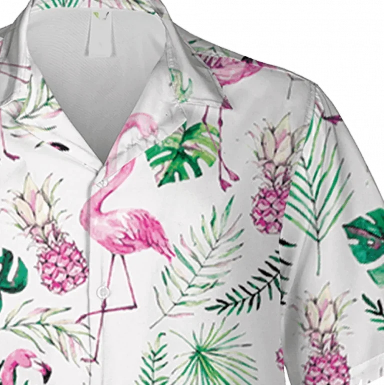 Flamingo And Pink Pineapple White Hawaiian Shirt, 3d Clothing, Aloha Shirt For Mens, Womens