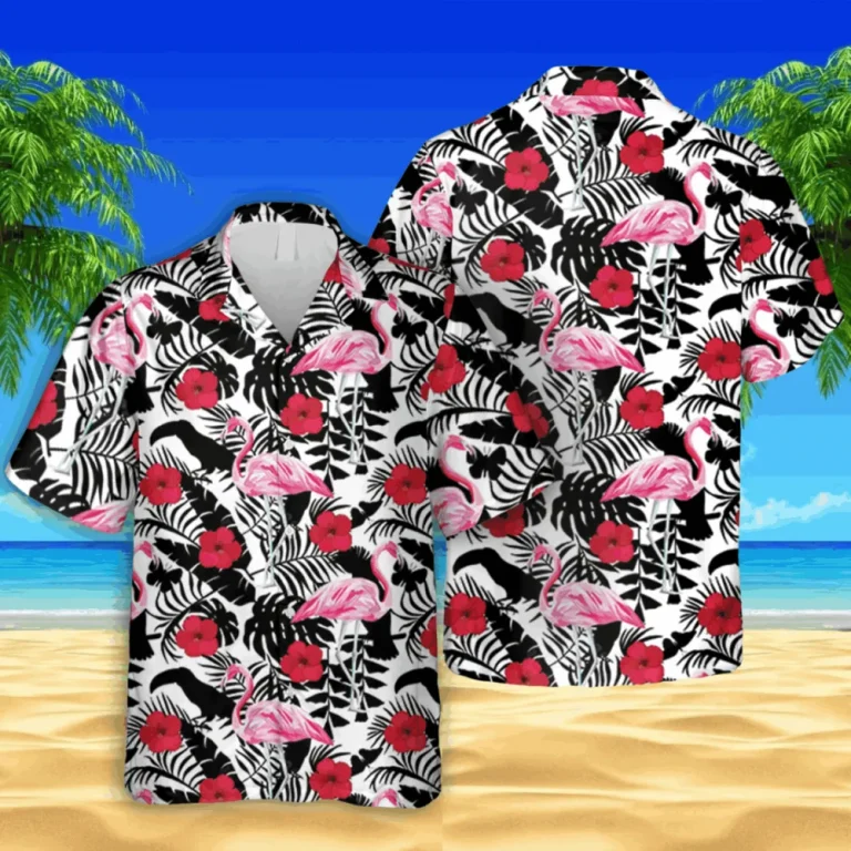 Flamingo Black And White Hawaii Shirt, Summer Holiday Gift, Aloha Shirt For Mens, Womens