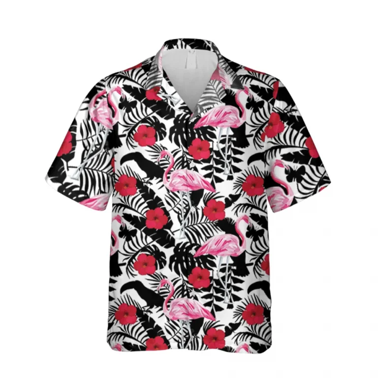 Flamingo Black And White Hawaii Shirt, Summer Holiday Gift, Aloha Shirt For Mens, Womens