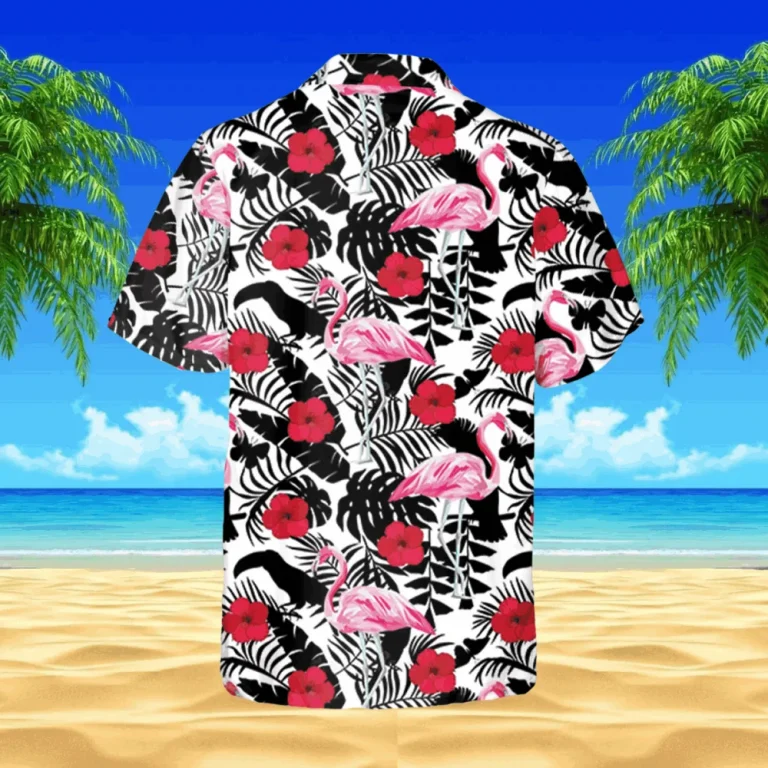 Flamingo Black And White Hawaii Shirt, Summer Holiday Gift, Aloha Shirt For Mens, Womens