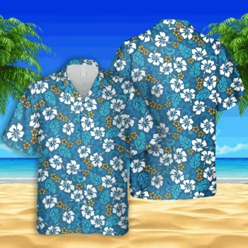 Floral Blue Hawaii Shirt, Summer Vintage Clothing, Aloha Shirt For Mens, Womens