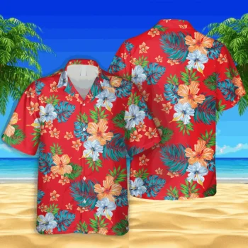 Floral Tropical Plants Red Hawaiian Shirt, Vintage Hawaii Shirt, Aloha Shirt For Mens, Womens