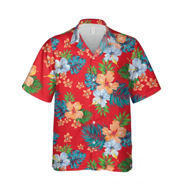 Floral Tropical Plants Red Hawaiian Shirt, Vintage Hawaii Shirt, Aloha Shirt For Mens, Womens