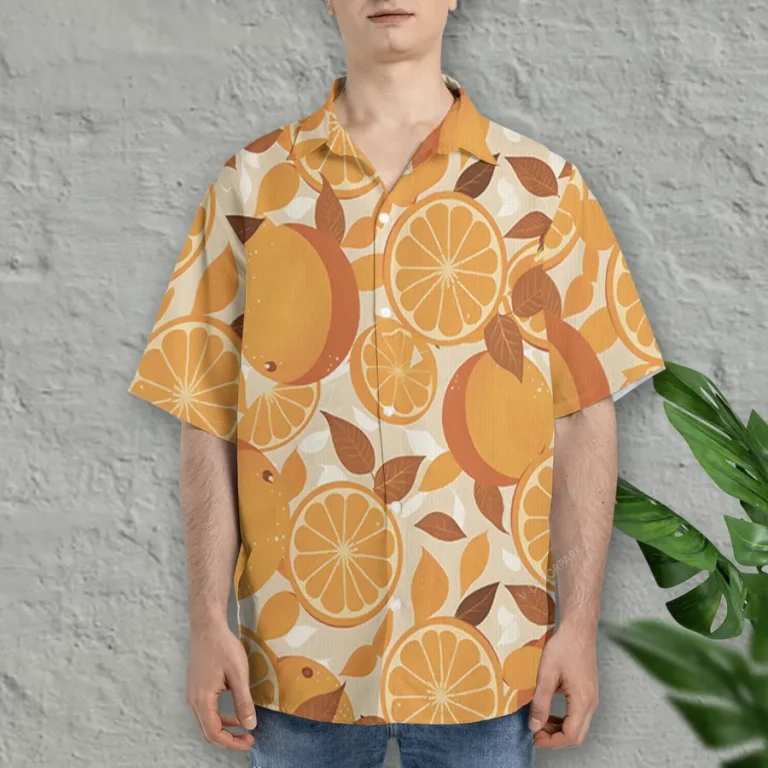Orange Men's Hawaiian Shirts Short Sleeve Dress Shirt Casual Hawaiian Summer Beach Shirts