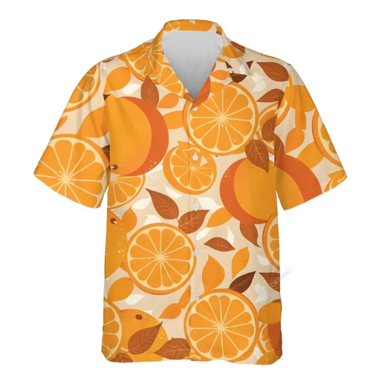 Orange Men's Hawaiian Shirts Short Sleeve Dress Shirt Casual Hawaiian Summer Beach Shirts