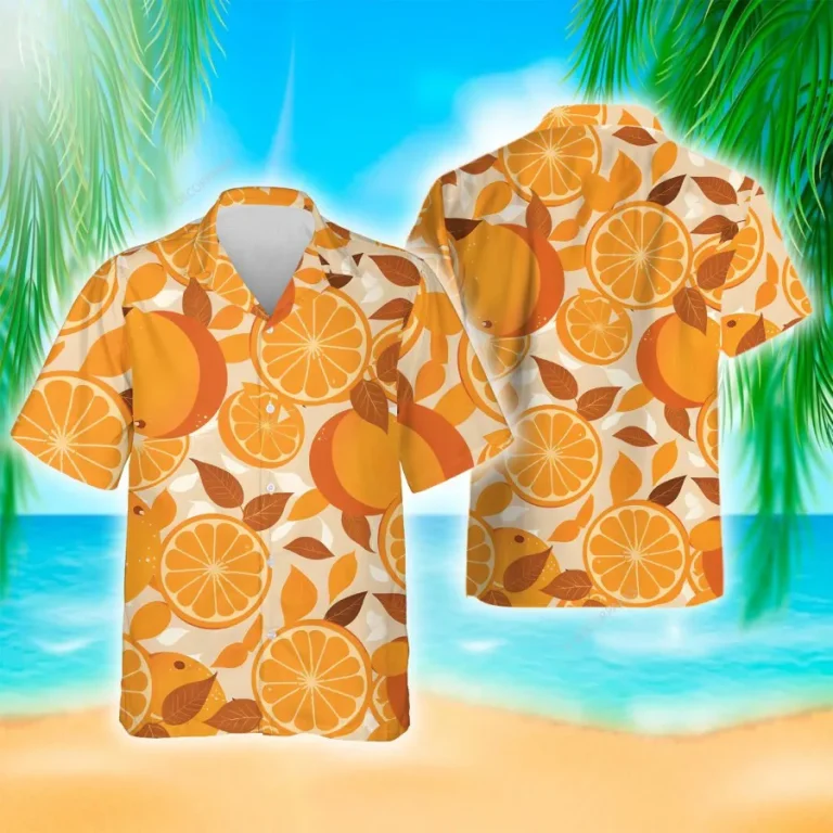 Orange Men's Hawaiian Shirts Short Sleeve Dress Shirt Casual Hawaiian Summer Beach Shirts