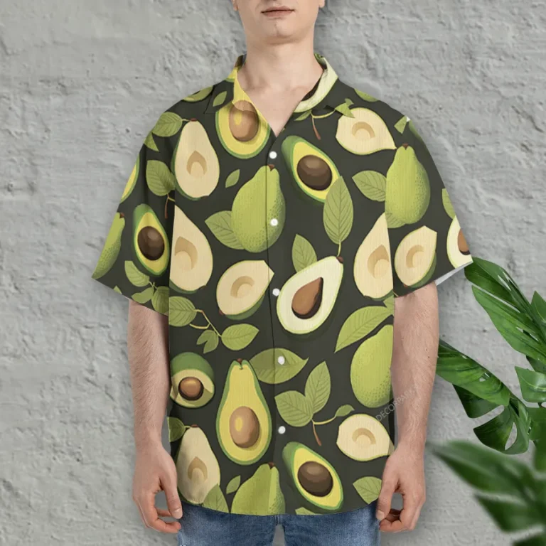 Tropical Avocado Hawaiian Shirts For Men Women, Avocado Fruits Summer Beach Shirt, Tropical Fruits Button Down Short Sleeve Shirts, Casual Aloha Shirt