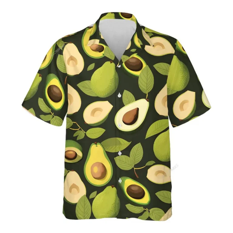 Tropical Avocado Hawaiian Shirts For Men Women, Avocado Fruits Summer Beach Shirt, Tropical Fruits Button Down Short Sleeve Shirts, Casual Aloha Shirt