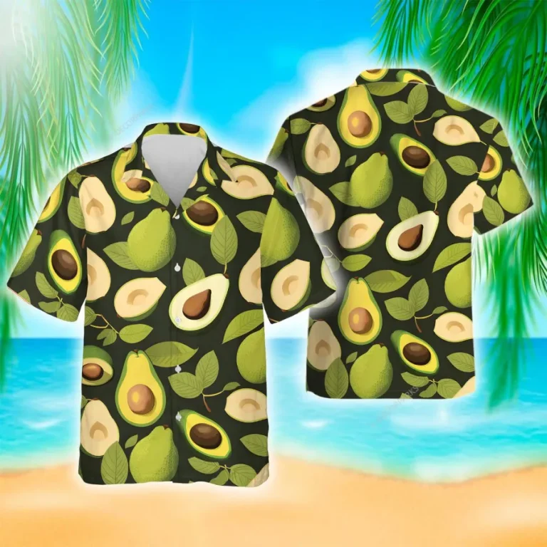 Tropical Avocado Hawaiian Shirts For Men Women, Avocado Fruits Summer Beach Shirt, Tropical Fruits Button Down Short Sleeve Shirts, Casual Aloha Shirt