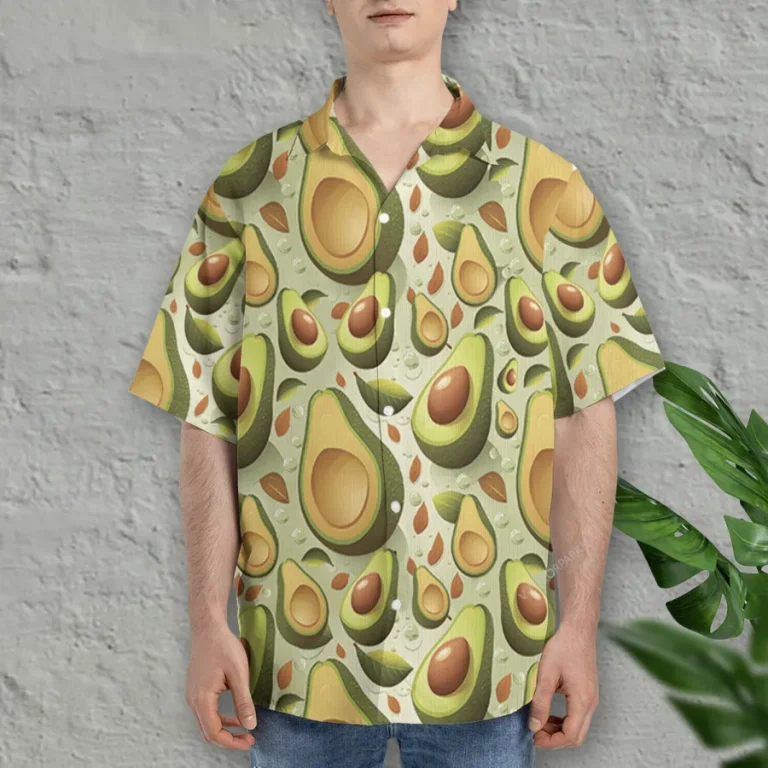Avocado Fruits Hawaiian Shirts For Men Women, Tropical Avocado Summer Beach Shirt, Tropical Fruits Button Down Short Sleeve Shirts, Casual Aloha Shirt