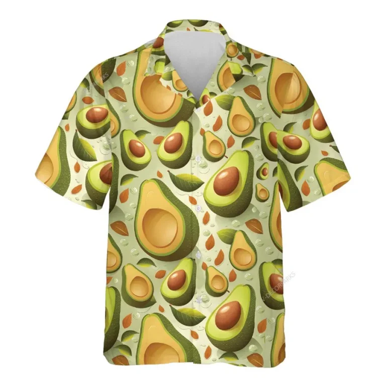 Avocado Fruits Hawaiian Shirts For Men Women, Tropical Avocado Summer Beach Shirt, Tropical Fruits Button Down Short Sleeve Shirts, Casual Aloha Shirt