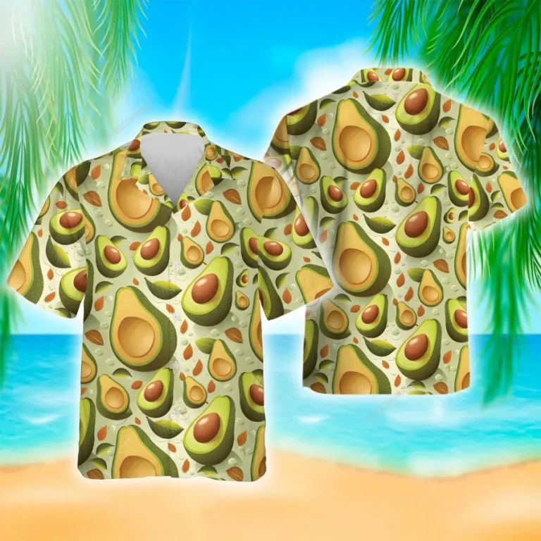 Avocado Fruits Hawaiian Shirts For Men Women, Tropical Avocado Summer Beach Shirt, Tropical Fruits Button Down Short Sleeve Shirts, Casual Aloha Shirt