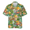 Tropical Crab Hawaiian Shirts For Men Women, Floral Pineapple Summer Beach Shirts, Tropical Fruits Button Down Short Sleeve Shirts, Casual Aloha Shirt