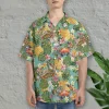 Tropical Crab Hawaiian Shirts For Men Women, Floral Pineapple Summer Beach Shirts, Tropical Fruits Button Down Short Sleeve Shirts, Casual Aloha Shirt