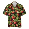 Strawberry Hawaiian Shirts For Men Women, Tropical Strawberry Summer Beach Shirts, Tropical Fruits Button Down Short Sleeve Shirts, Casual Aloha Shirt