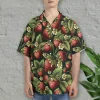 Strawberry Hawaiian Shirts For Men Women, Tropical Strawberry Summer Beach Shirts, Tropical Fruits Button Down Short Sleeve Shirts, Casual Aloha Shirt