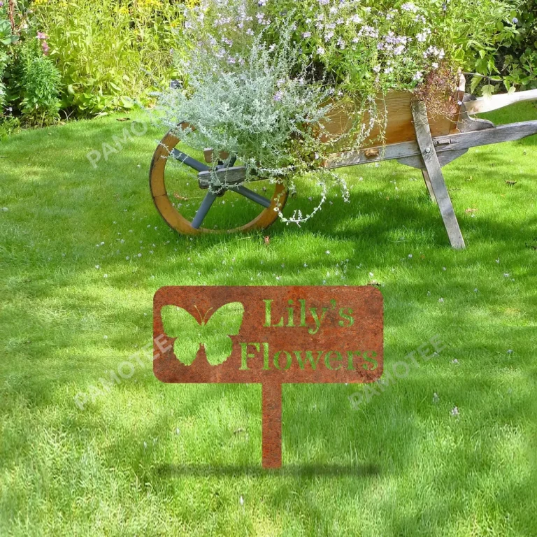 Personalized Any Text Rustic Butterfly Metal Garden Decoration, Butterfly Flowers Backyard Ornament