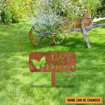 Personalized Butterfly, Flowers Metal Garden Decoration, Flowers Decorative Stake