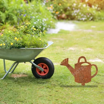 Rustic Watering Can Metal Garden Stake, Watering Can Outdoor Decor