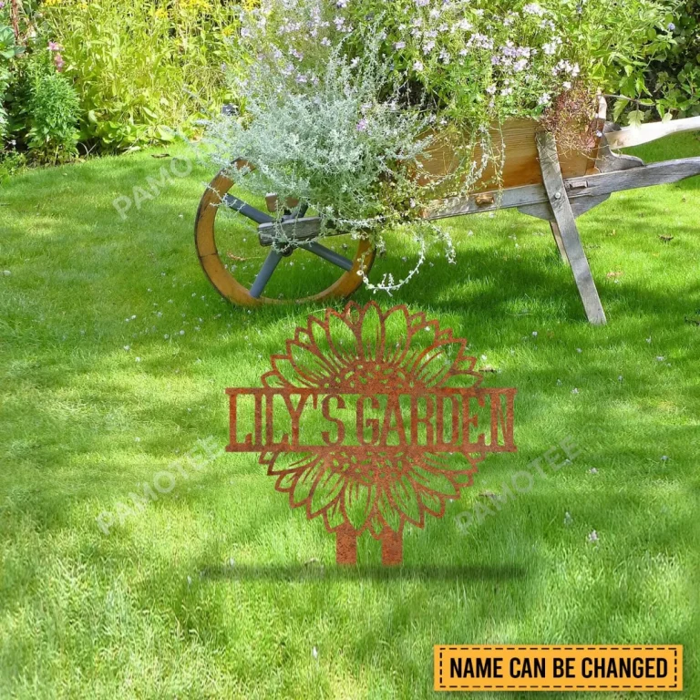 Custom Name Sunflower Rusted Metal Garden Decoration, Sunflower Art For Wife