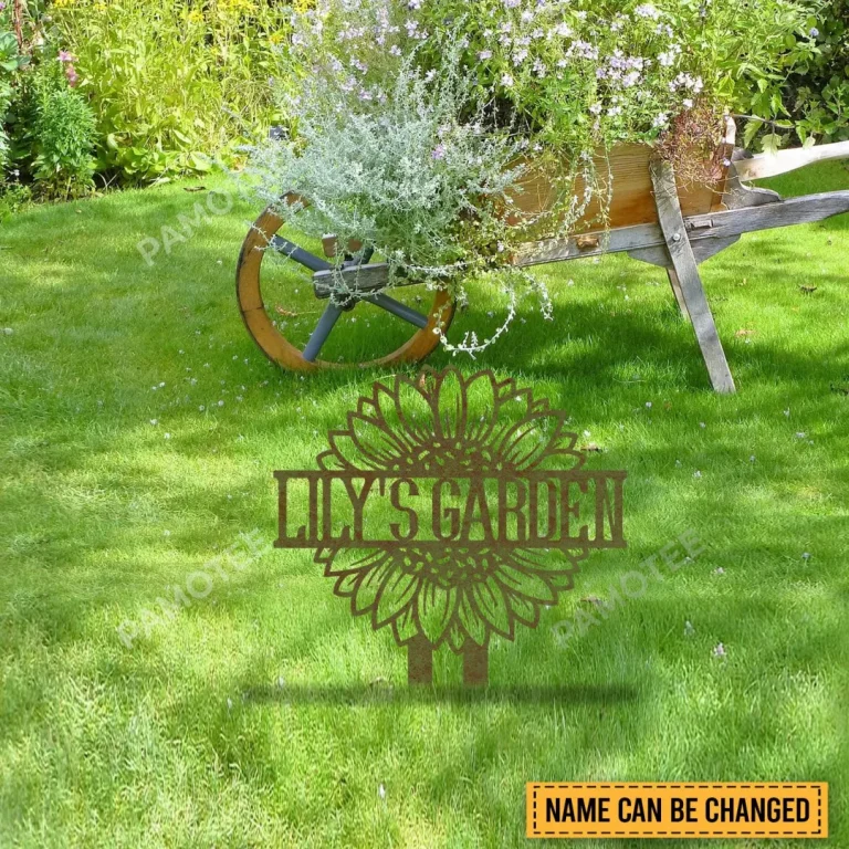Personalized Sunflower Green Rustic Metal Garden Decor, Sunflower Stake For Gardening Lovers