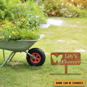 Personalized Any Text Rustic Butterfly Metal Garden Decoration, Butterfly Flowers Backyard Ornament
