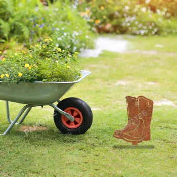Rusted Rubber Garden Boots Metal Garden Decor, Gardening Rain Boots Stake