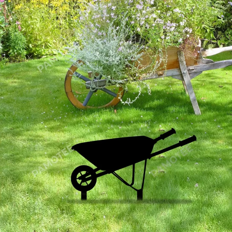 Wheelbarrow Black Metal Garden Decoration, Wheelbarrow Gardening Exterior Art