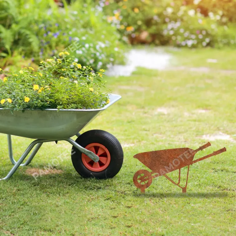 Rusty Wheelbarrow Metal Garden Decor, Wheelbarrow Laser Cut Artwork