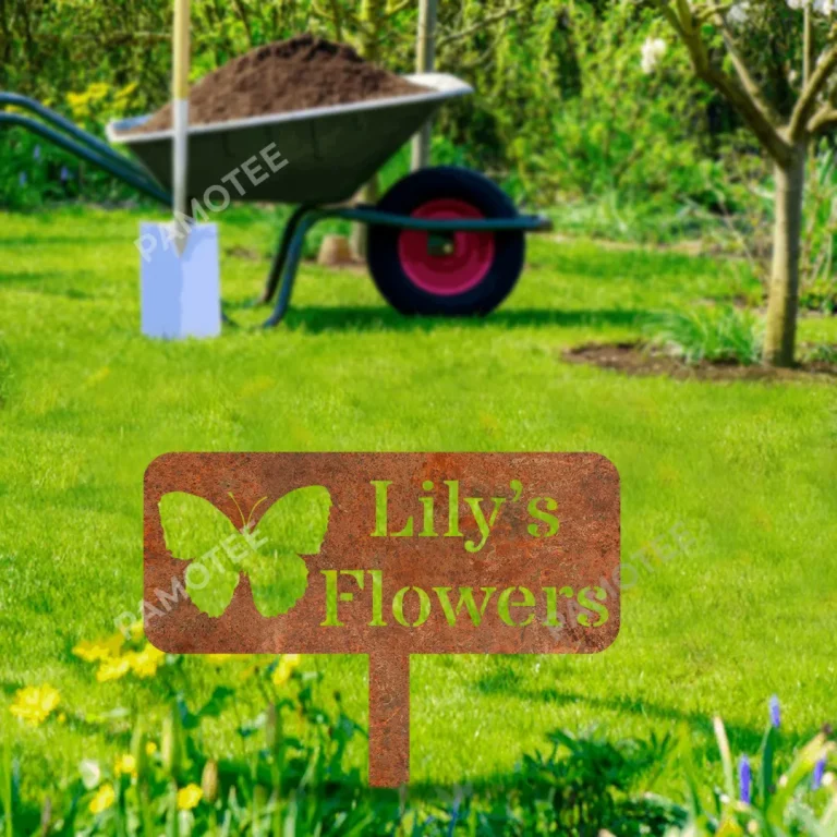 Personalized Any Text Rustic Butterfly Metal Garden Decoration, Butterfly Flowers Backyard Ornament