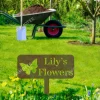 Customized Name Butterflies, Flowers Green Rustic Metal Garden Decor, Flower Evergreen Artwork
