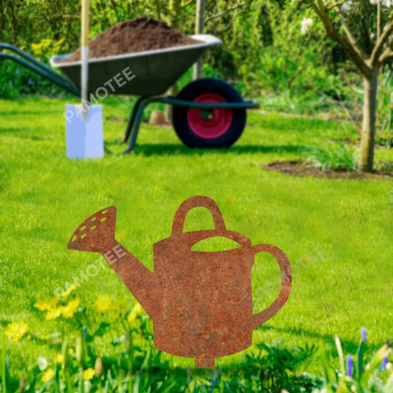 Rustic Watering Can Metal Garden Stake, Watering Can Outdoor Decor