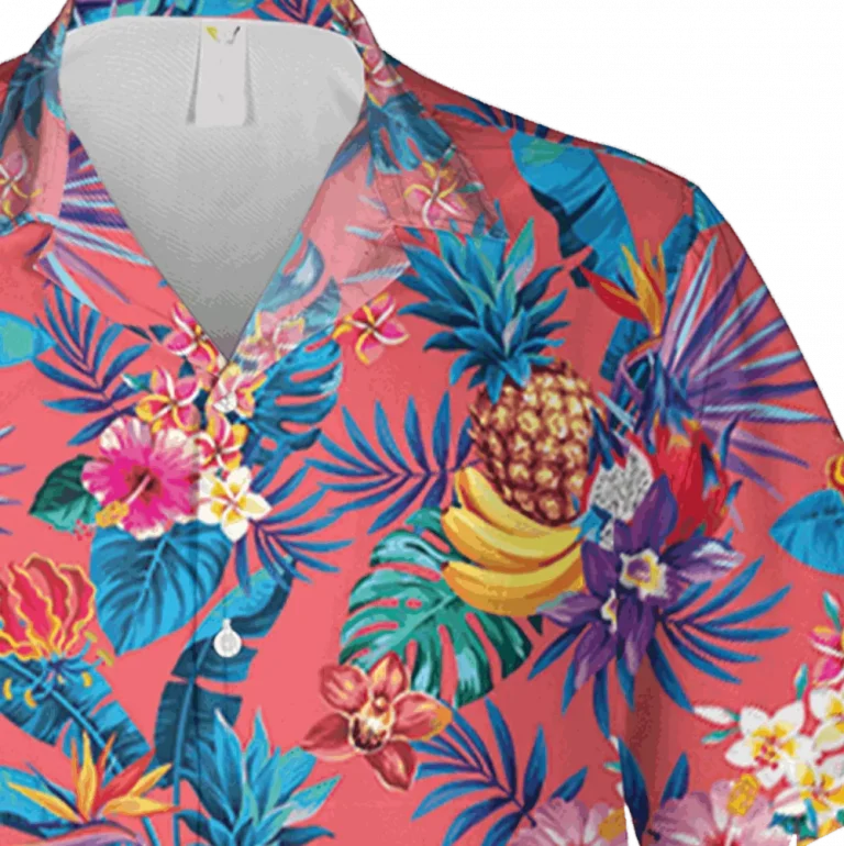 Banana, Pineapple And Papaya Fruits Pink Hawaii Shirt, Mother's Day Gift, Aloha Shirt For Mens, Womens