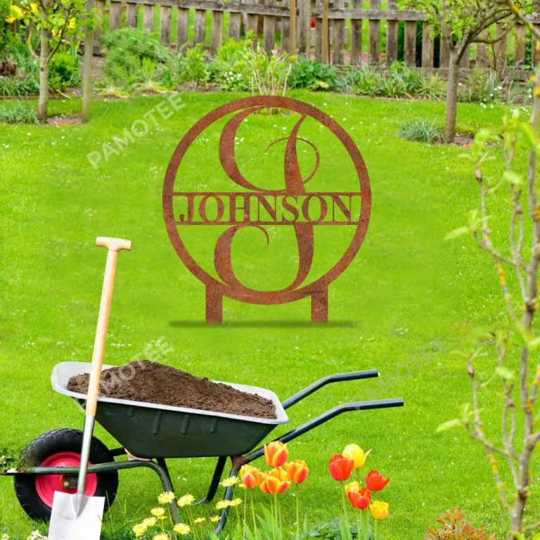 Customized Family Name Rustic Metal Garden Sign, Steel Wedding Gift