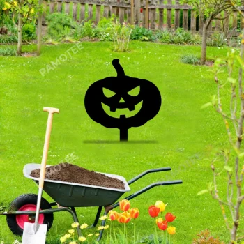 Jack O Lantern Metal Garden Decoration, Jack O Lantern Halloween Black Stake