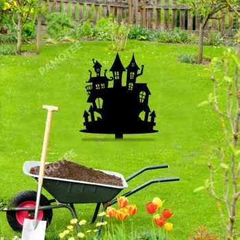 Halloween Castle Metal Garden Art, Ghost Castle Decorative Gift