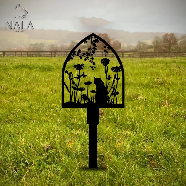 Shovel Cat And Flowers Metal Sign, Cat Metal Garden Stake, Yard Stake, Perfect Gift For Cat Lovers