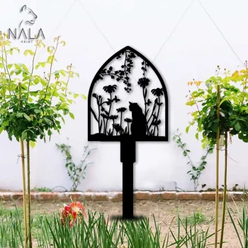 Shovel Cat And Flowers Metal Sign, Cat Metal Garden Stake, Yard Stake, Perfect Gift For Cat Lovers
