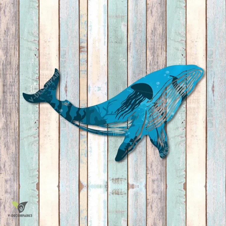 Humpback Whale With Ocean Scene Inside Metal Wall Art, Humpback Whale Metallic Beach Accent