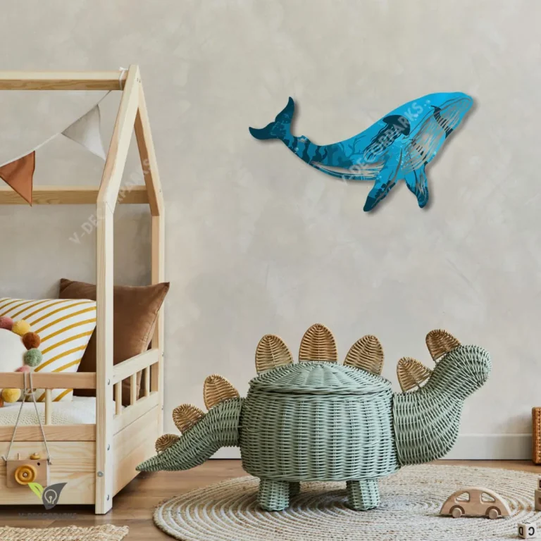 Humpback Whale With Ocean Scene Inside Metal Wall Art, Humpback Whale Metallic Beach Accent