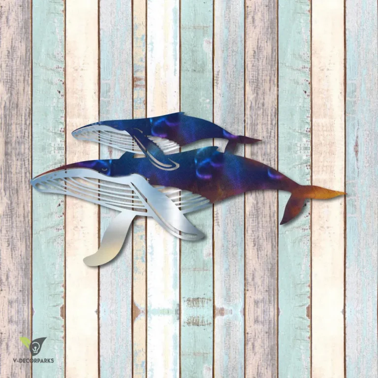 Humpback Whale Mom With Baby Whale On Back Heat Treated Color Metal Art