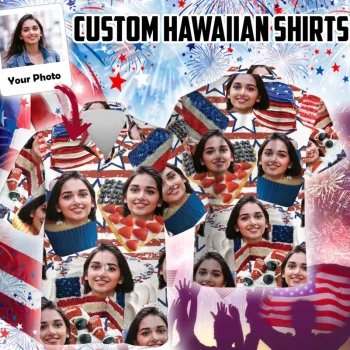 Custom 4th Of July Hawaiian Shirt Men, Personalized American Flag Shirt With Face, Independence Day, American Flag 4th Of July Hawaiian Shirt